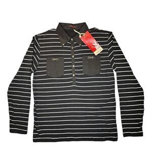 Lanzzino Sz 2XL 100% Cotton Sweater Polo Rugby Shirt Long Sleeve Shirt Striped
